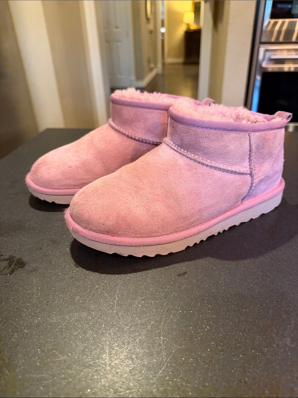 Kids Ugg Pink Fleece-Lined Ankle Boots in light pink size 3